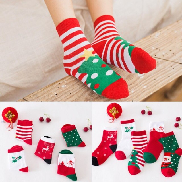 5Pairs Christmas Socks New Year Baby Boys Girls Winter Cotton Floor Socks