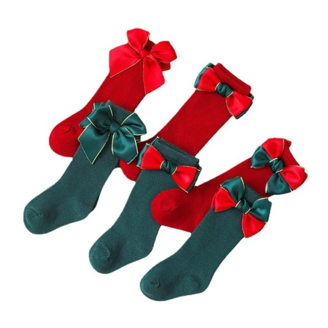 Baby Girls Boys Christmas Socks Toddler Big Bow Knee High Long Socks