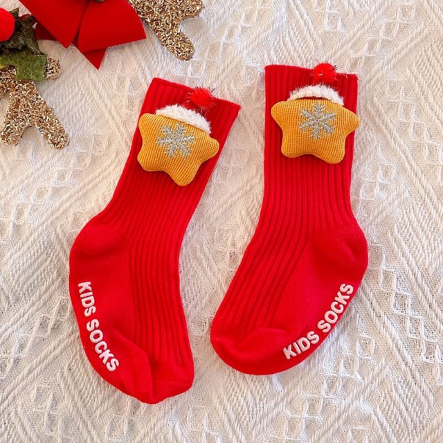 Baby Christmas Socks Xmas Doll Toddler Girls Boys Mid Tube Non-slip Sock