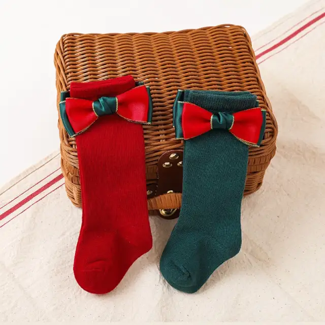 Baby Girls Boys Christmas Socks Toddler Big Bow Knee High Long Socks