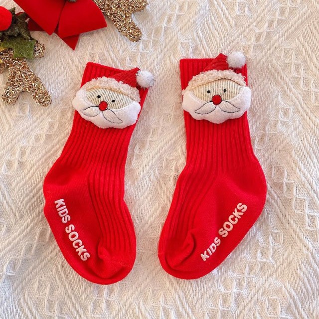 Baby Christmas Socks Xmas Doll Toddler Girls Boys Mid Tube Non-slip Sock