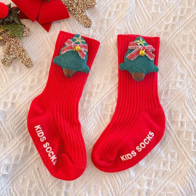 Baby Christmas Socks Xmas Doll Toddler Girls Boys Mid Tube Non-slip Sock