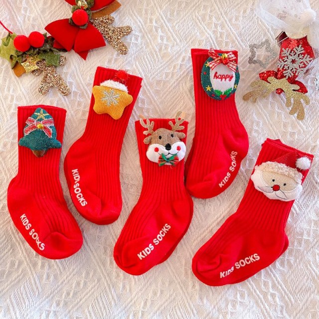 Baby Christmas Socks Xmas Doll Toddler Girls Boys Mid Tube Non-slip Sock