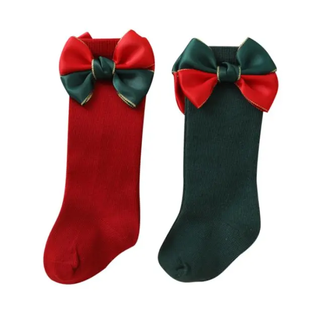 Baby Girls Boys Christmas Socks Toddler Big Bow Knee High Long Socks