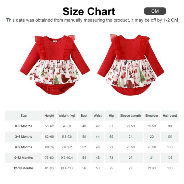 Baby Girl Santa Print Dress Long-sleeve Christmas Jumpsuit with Headband