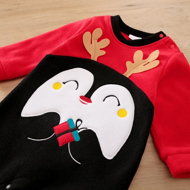 Christmas Set For Baby Boy Girl Romper Penguin Fleece Jumpsuit with Hat