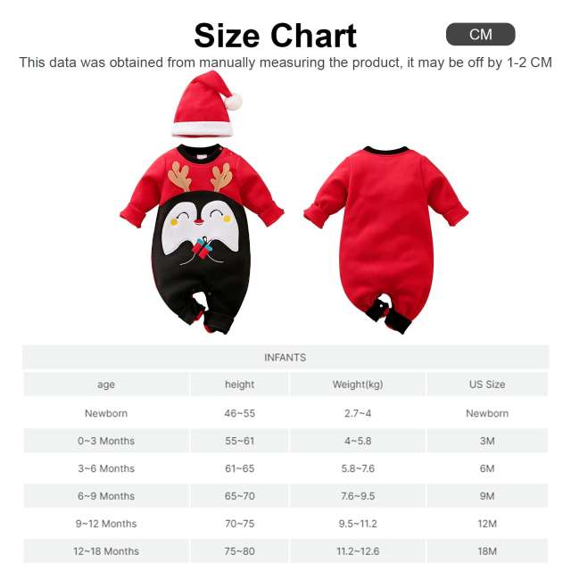 Christmas Set For Baby Boy Girl Romper Penguin Fleece Jumpsuit with Hat