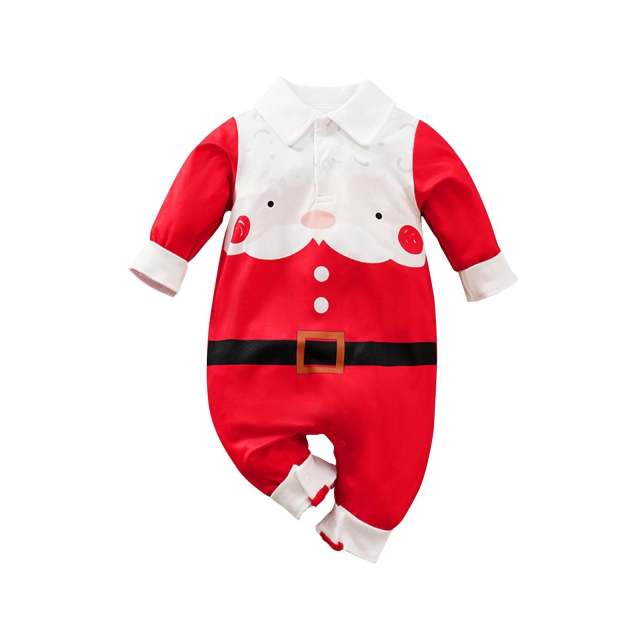 0-18M Baby Boy Christmas Santa Claus Print Red Long-sleeve Jumpsuit