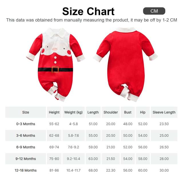 0-18M Baby Boy Christmas Santa Claus Print Red Long-sleeve Jumpsuit