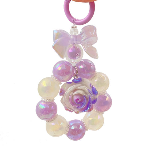 Cell Phone Pendant,Colored Flower Beads Bow Phone Lanyand,Keychain Bag Decorations For Women Girl Best Gift