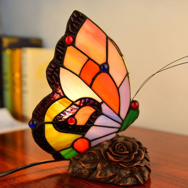 Tiffany Butterfly Night Light,OOVOV Creative Stain Glass Butterfly Nightlight with Resin Base for Kids Room Little Desk Lamp Light Best Gift