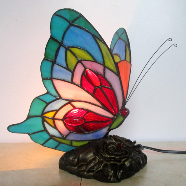 Tiffany Butterfly Night Light,OOVOV Creative Stain Glass Butterfly Nightlight with Resin Base for Kids Room Little Desk Lamp Light Best Gift