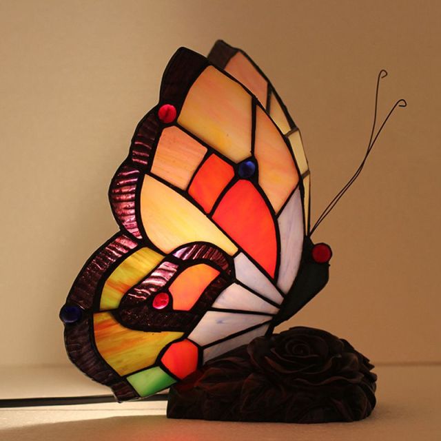 Tiffany Butterfly Night Light,OOVOV Creative Stain Glass Butterfly Nightlight with Resin Base for Kids Room Little Desk Lamp Light Best Gift