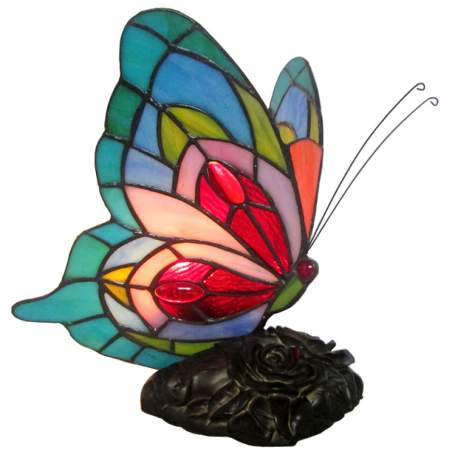 Tiffany Butterfly Night Light,OOVOV Creative Stain Glass Butterfly Nightlight with Resin Base for Kids Room Little Desk Lamp Light Best Gift