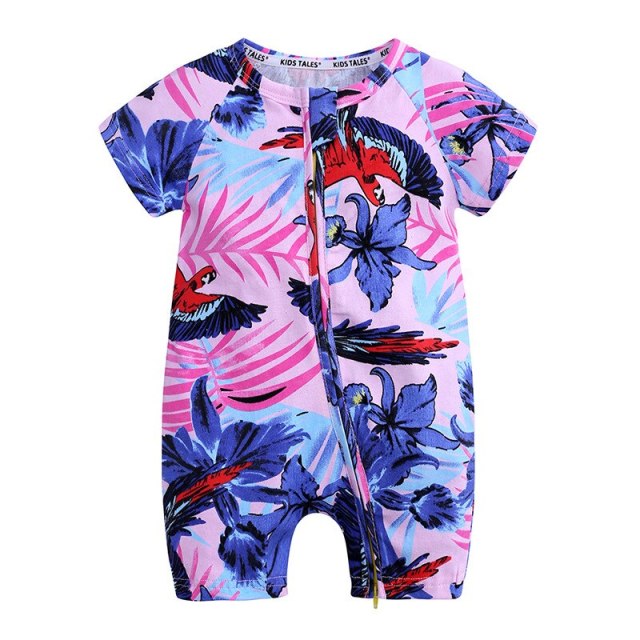 Summer 0-36M Baby Romper Cotton Printed Flower Short-sleeved Jumpsuit