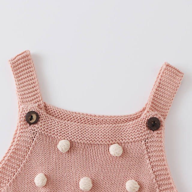 Baby Knitted Rompers With Balls Decor Sleeveless Jumpsuit Newborn Romper