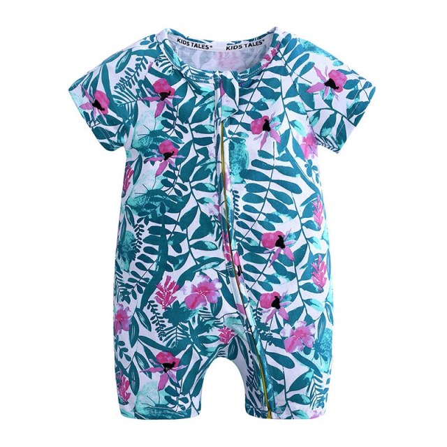 Summer 0-36M Baby Romper Cotton Printed Flower Short-sleeved Jumpsuit