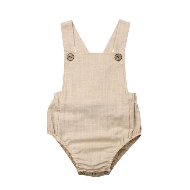 Newborn Baby Boy Girl Cotton Line Sleeveless Straps Bodysuit Romper