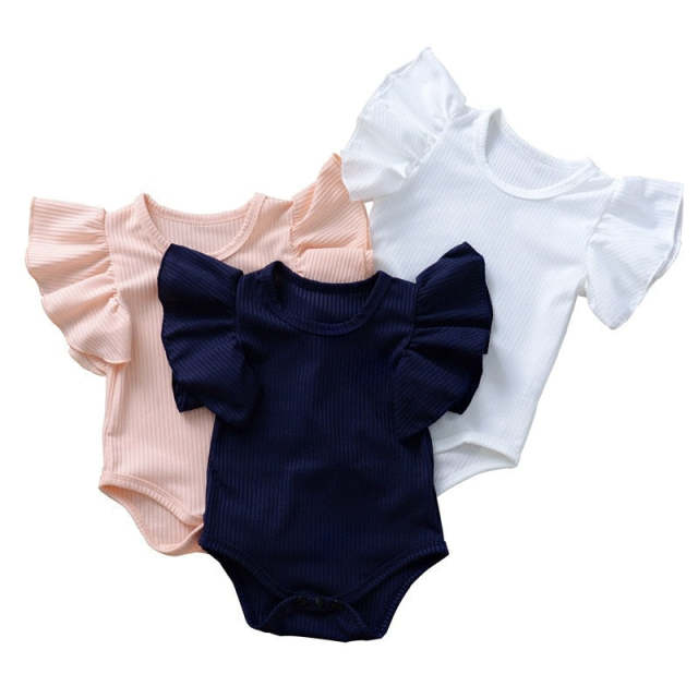 Newborn Baby Girl Summer Clothes Cotton Solid  Short Sleeve Jumpsuit