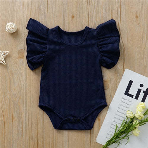 Newborn Baby Girl Summer Clothes Cotton Solid  Short Sleeve Jumpsuit