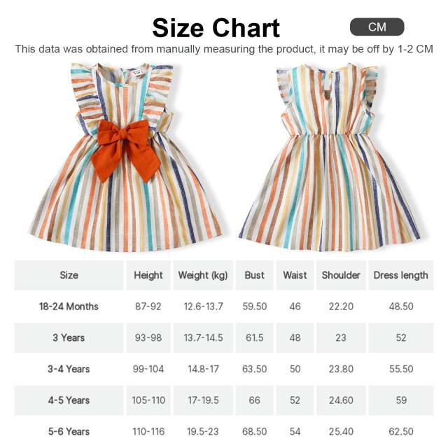 Toddler Girl Stripe Ruffled Bowknot Design Sleeveless Dress