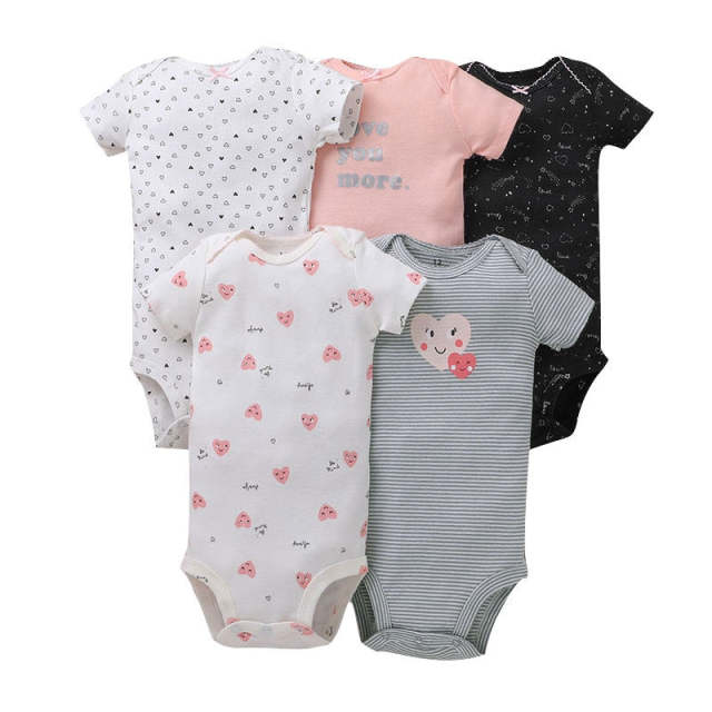 5-pack Baby Girls Short Sleeve Variety Onesies Bodysuits,Cotton Toddler Clothing