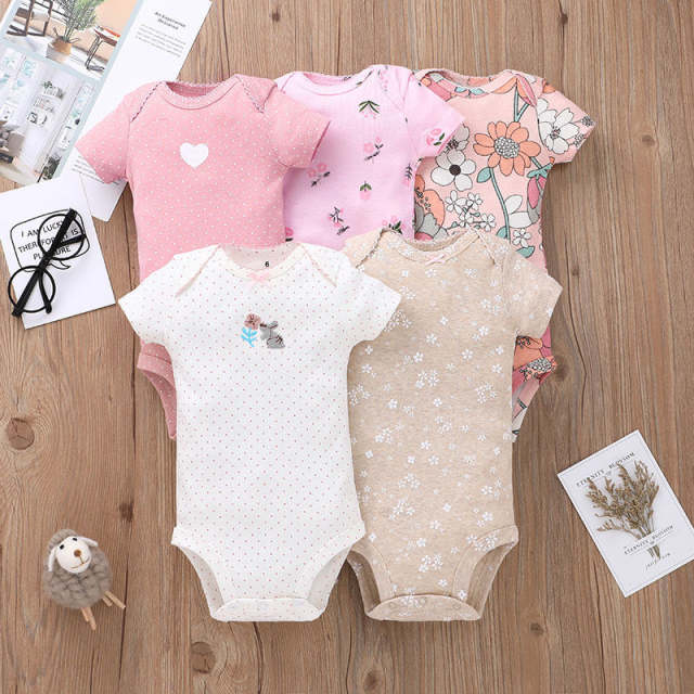 5-pack Baby Girls Short Sleeve Variety Onesies Bodysuits,Cotton Toddler Clothing