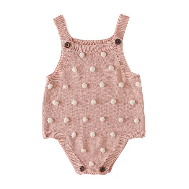 Baby Knitted Rompers With Balls Decor Sleeveless Jumpsuit Newborn Romper