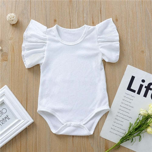 Newborn Baby Girl Summer Clothes Cotton Solid  Short Sleeve Jumpsuit