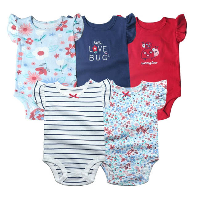 5-pack Baby Girls Short Sleeve Variety Onesies Bodysuits,Cotton Toddler Clothing