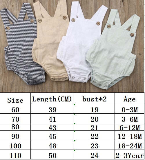 Newborn Baby Boy Girl Cotton Line Sleeveless Straps Bodysuit Romper