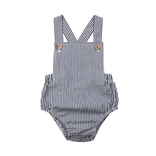 Newborn Baby Boy Girl Cotton Line Sleeveless Straps Bodysuit Romper