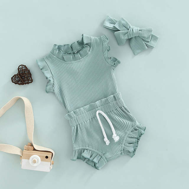 Newborn Baby Girls Ruffles Romper+Bloomers Shorts Summer Clothes Sets