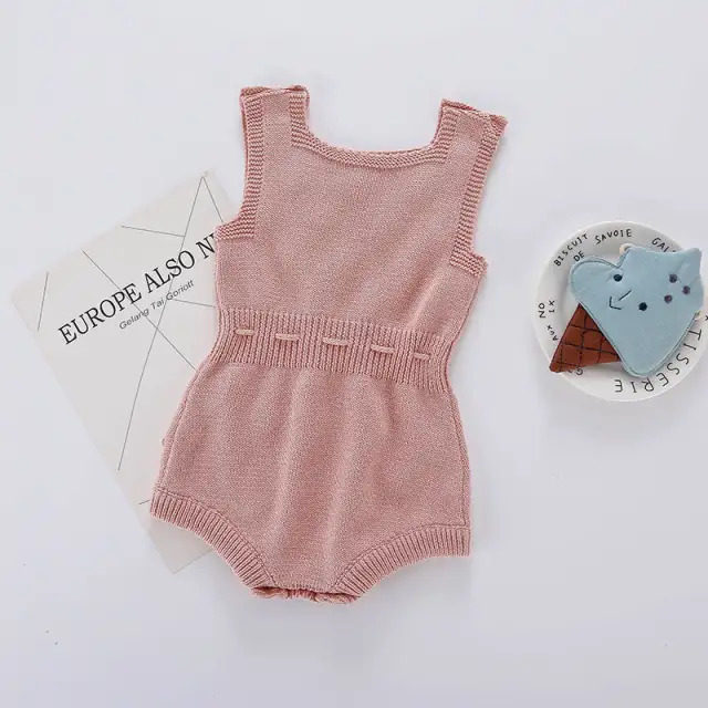 Baby Girl Knitted Sleeveless Rompers With Balls Decor Newborn Outfits