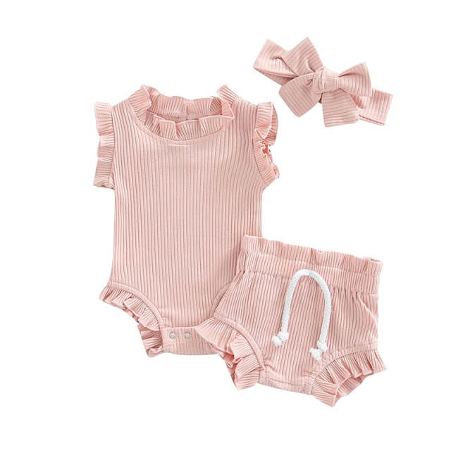 Newborn Baby Girls Ruffles Romper+Bloomers Shorts Summer Clothes Sets