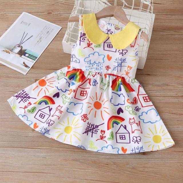 0-5Y Girls Dress Summer Baby Girls Vest Sleeveless Print Princess Dresses