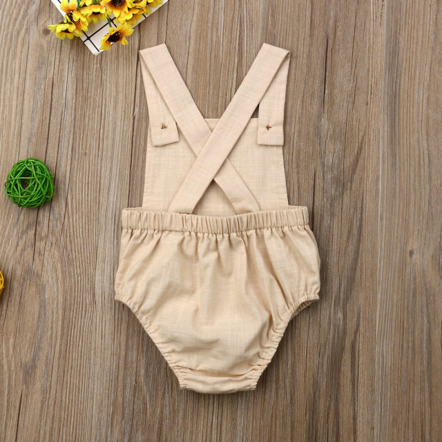 Newborn Baby Boy Girl Cotton Line Sleeveless Straps Bodysuit Romper