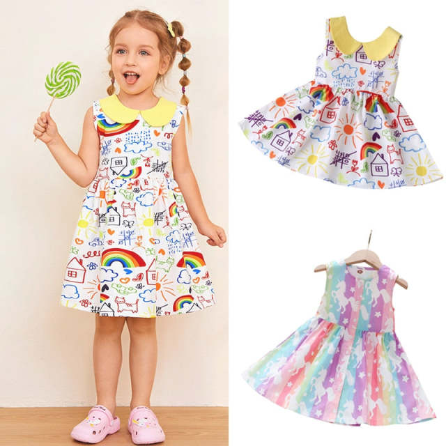 0-5Y Girls Dress Summer Baby Girls Vest Sleeveless Print Princess Dresses