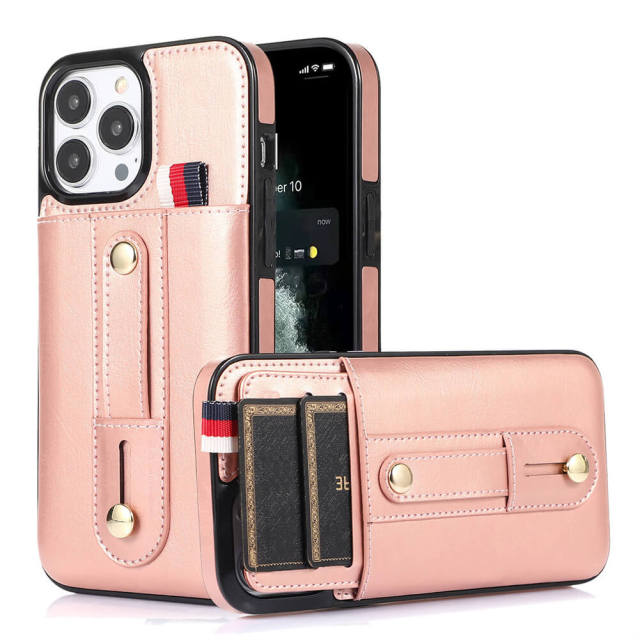 Phone Case For iPhone 14 Pro Max , PU Leather Wallet Case Back with Pull Card Slot Kickstand Ring Strap Protective Cover for Apple