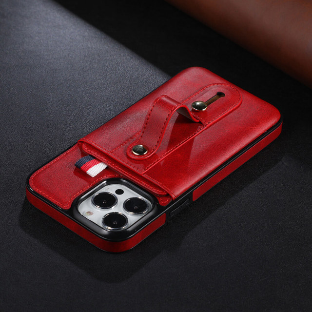 Phone Case For iPhone 14 Pro Max , PU Leather Wallet Case Back with Pull Card Slot Kickstand Ring Strap Protective Cover for Apple