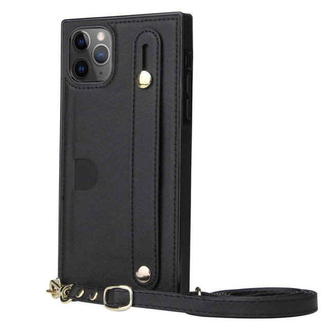 iPhone 14 Case Wallet Card Holder PU Leather Lanyard Crossbody Strap Kickstand Square Protective Cover for iPhone 13