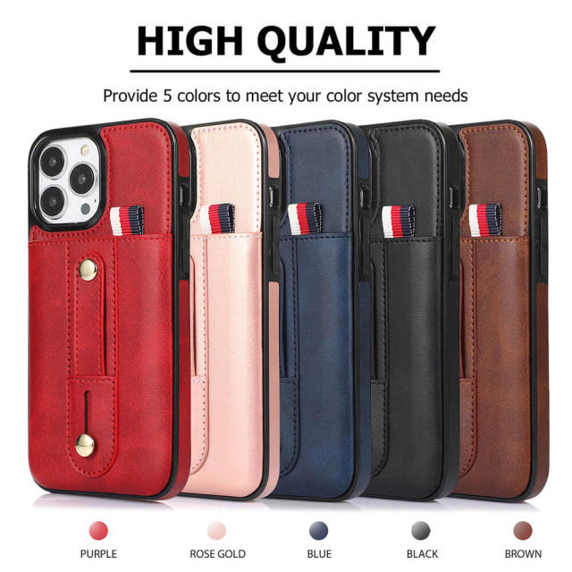 Phone Case For iPhone 14 Pro Max , PU Leather Wallet Case Back with Pull Card Slot Kickstand Ring Strap Protective Cover for Apple