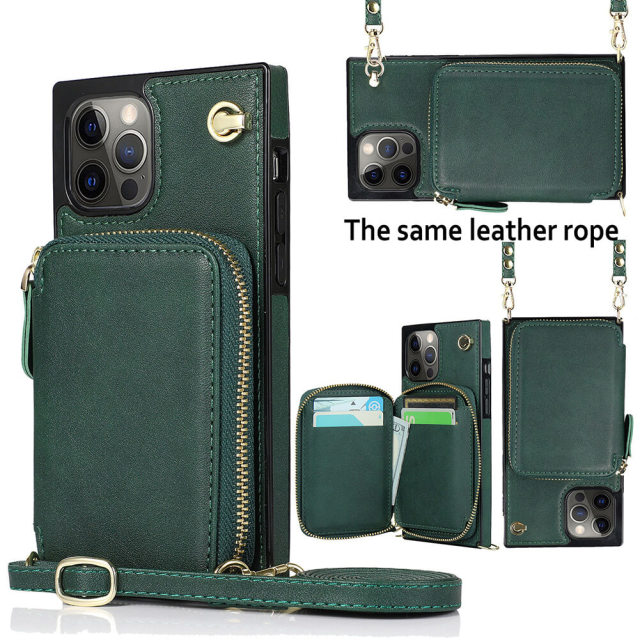 Crossbody Wallet Case Women for iPhone 14 Pro Max,Square Phone Case Credit Card Holder with RFID Blocking, Leather Purse with Strap Lanyard Zipper Kickstand Flip Cover Case