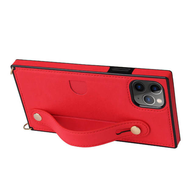 iPhone 14 Case Wallet Card Holder PU Leather Lanyard Crossbody Strap Kickstand Square Protective Cover for iPhone 13