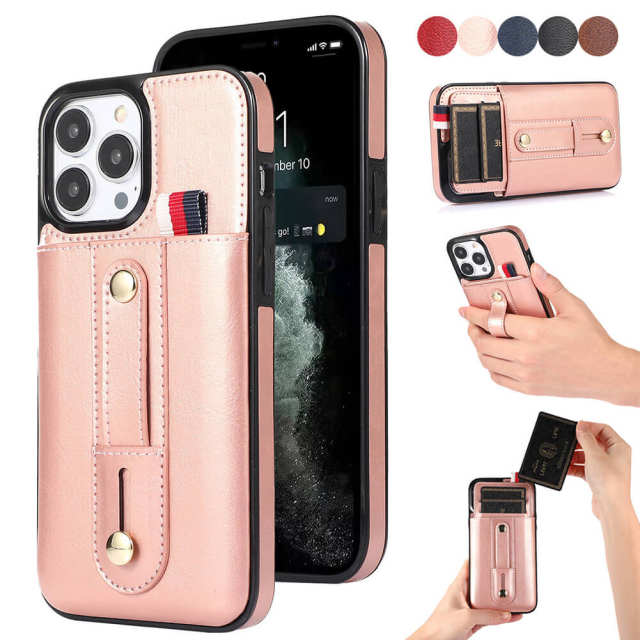 Phone Case For iPhone 14 Pro Max , PU Leather Wallet Case Back with Pull Card Slot Kickstand Ring Strap Protective Cover for Apple