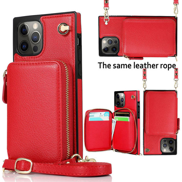 Crossbody Wallet Case Women for iPhone 14 Pro Max,Square Phone Case Credit Card Holder with RFID Blocking, Leather Purse with Strap Lanyard Zipper Kickstand Flip Cover Case