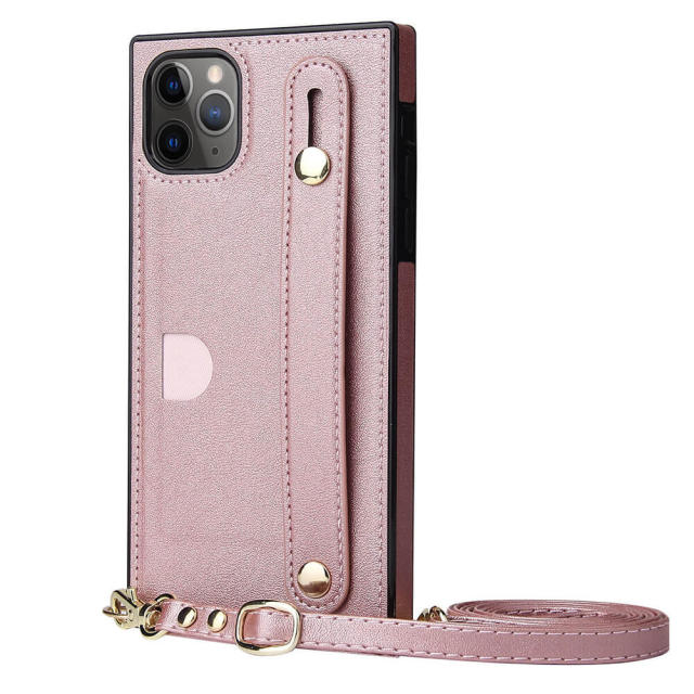 iPhone 14 Case Wallet Card Holder PU Leather Lanyard Crossbody Strap Kickstand Square Protective Cover for iPhone 13