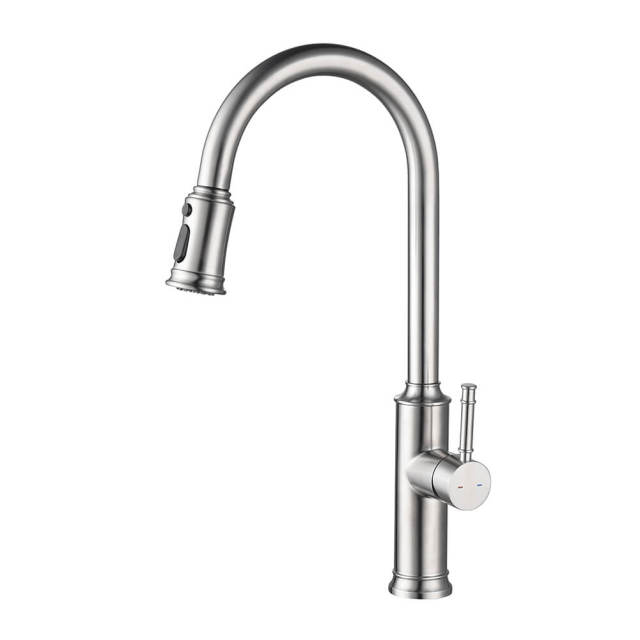 Single Handles Stainless Steel Kitchen Sink Faucets,High Arc Brushed Nickel Pull Out Kitchen Faucet with Pull Down Sprayer