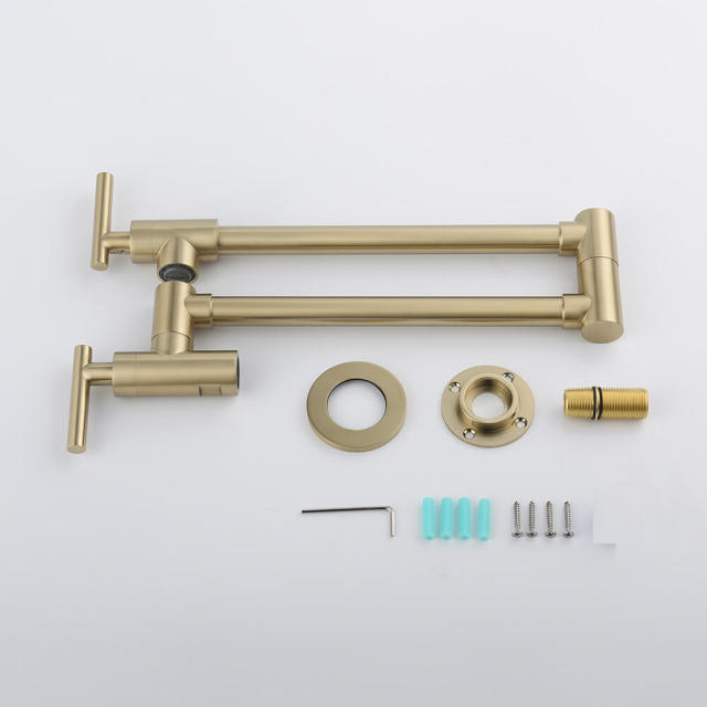 Folding Faucet,Pot Filler Faucet Wall Mount,Brass Stretchable Double Joint Swing Arm Pot Filler Copper Rotatable Wall Faucet