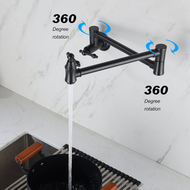 Wall Mount Pot Filler Faucet,Stainless Steel Pot Filler Wall Mount Kitchen Sink Faucet Folding Stretchable with Single Hole Two Handles